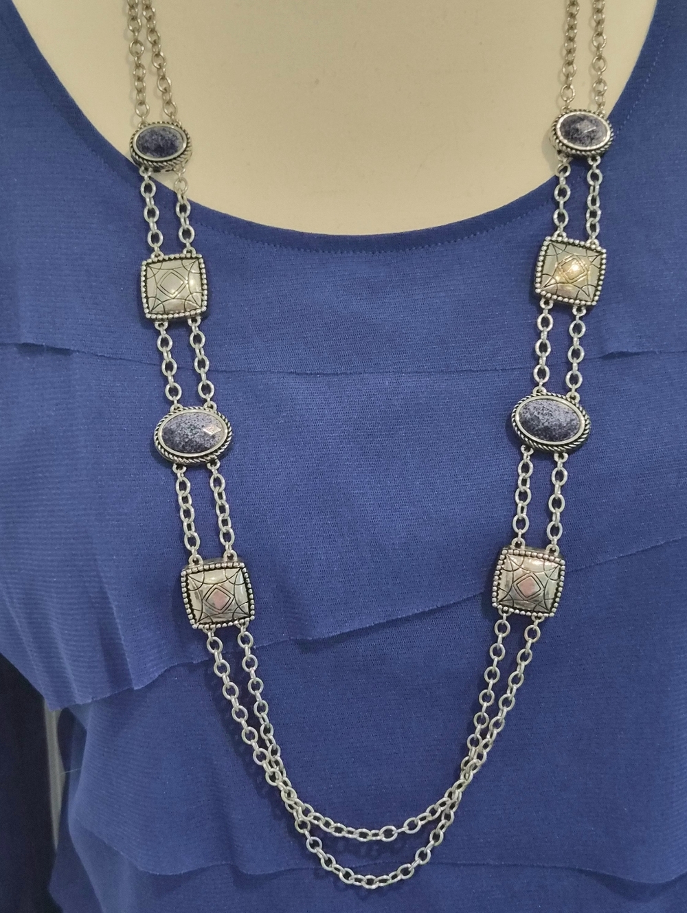 Napier Silver‑Tone Necklace with Deep Blue Oval Stones